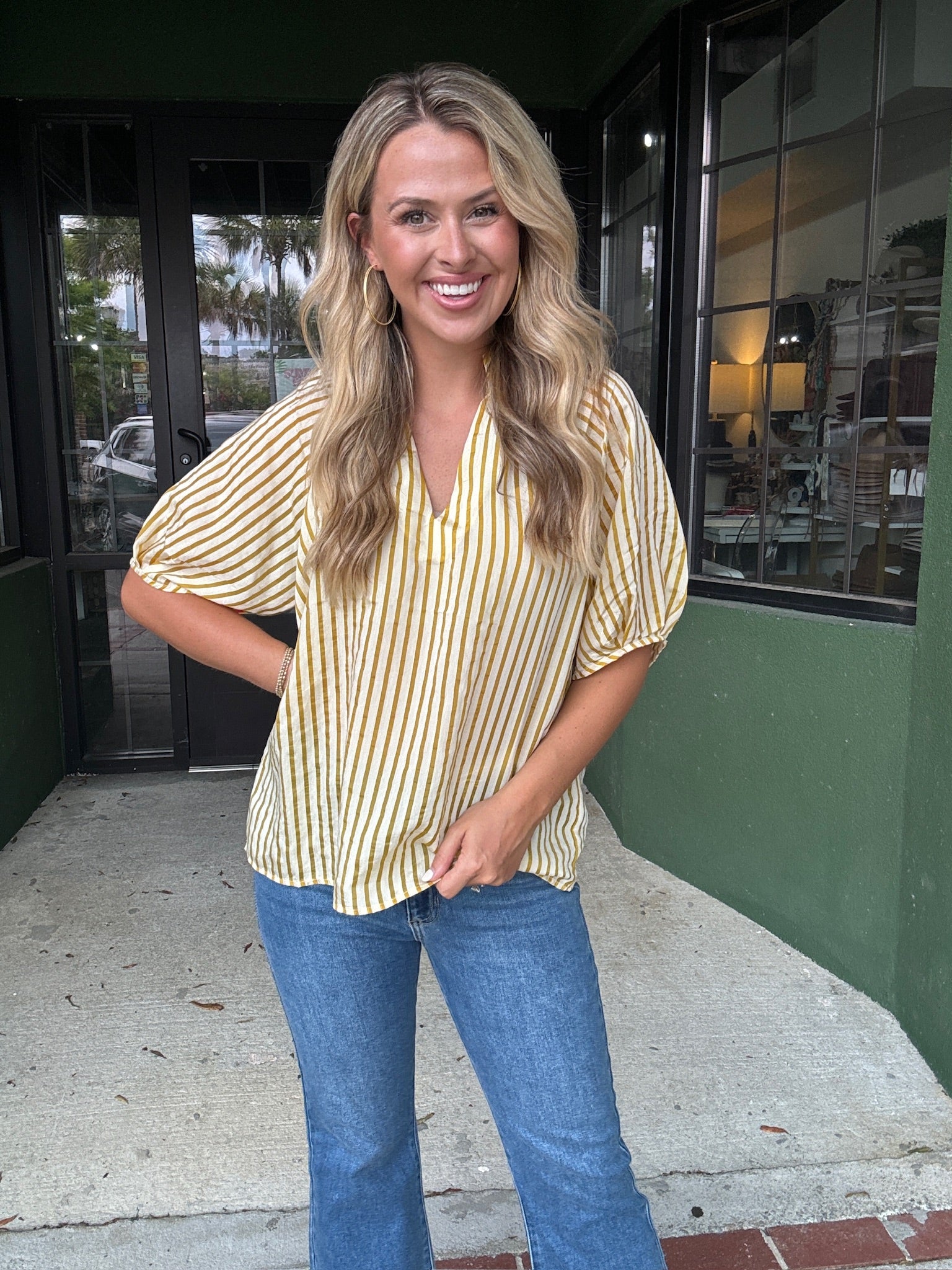 Puff Sleeve Striped Top