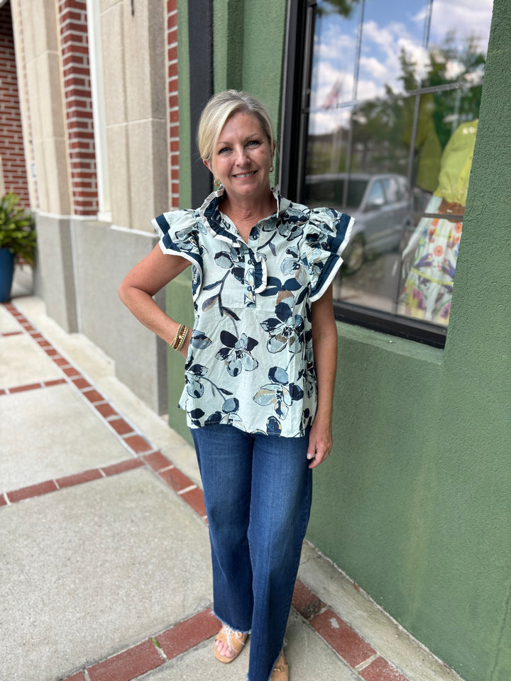 Navy Floral Top