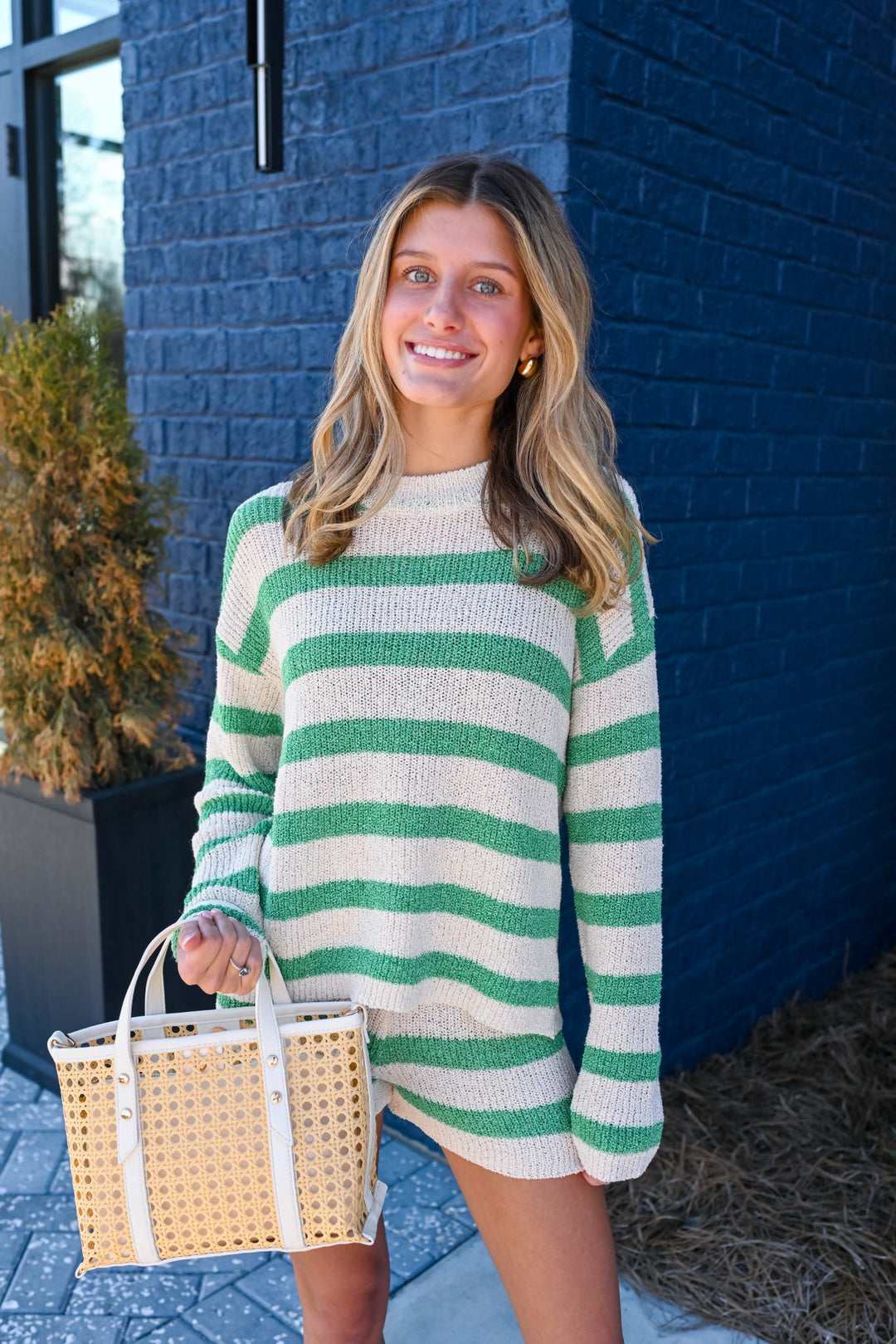 Green Stripe Long Sleeve Sweater Set