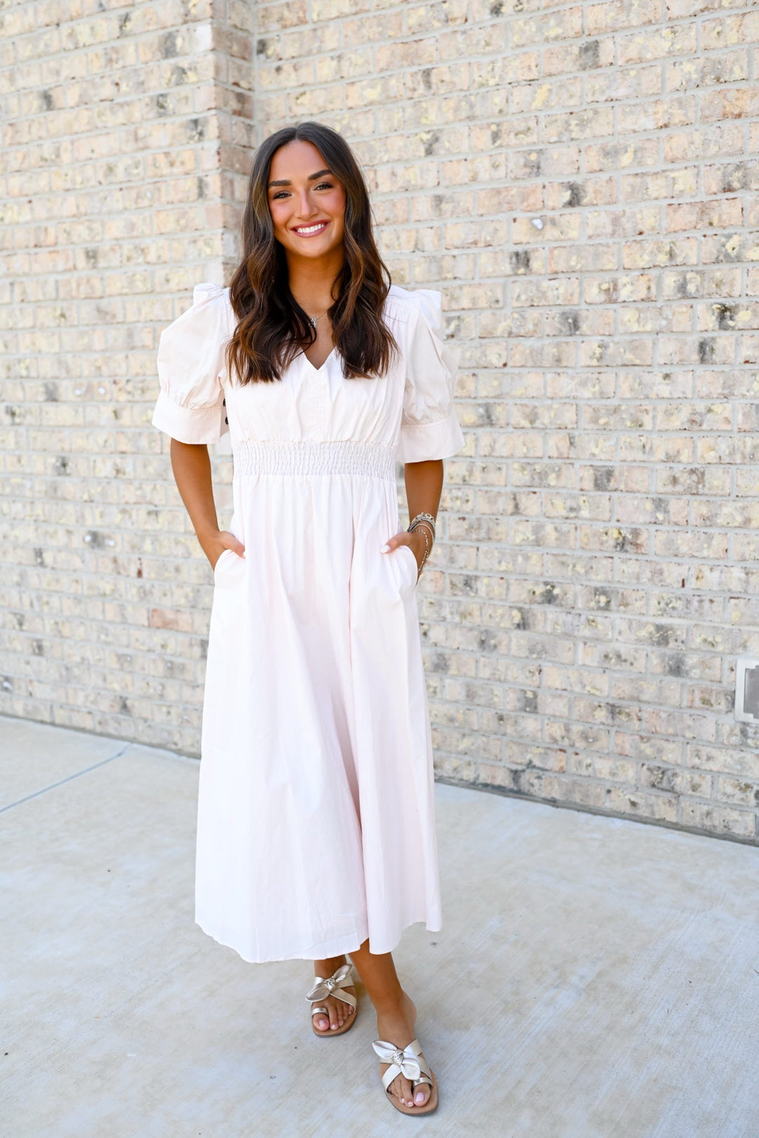 Blush Poplin V-Neck Maxi Dress