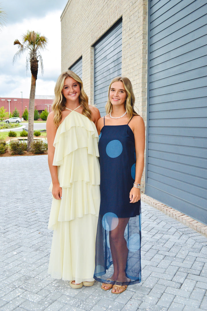 Polka Dot Sheer Overlay Maxi Dress