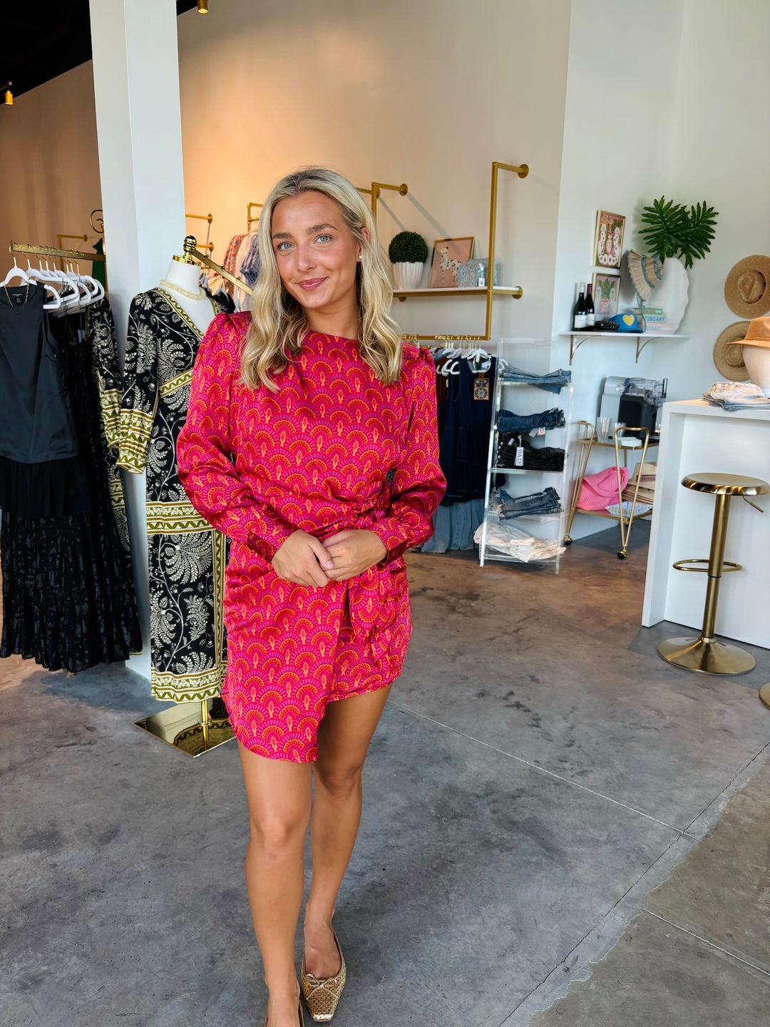 Vintage Fan Satin Wrap Dress