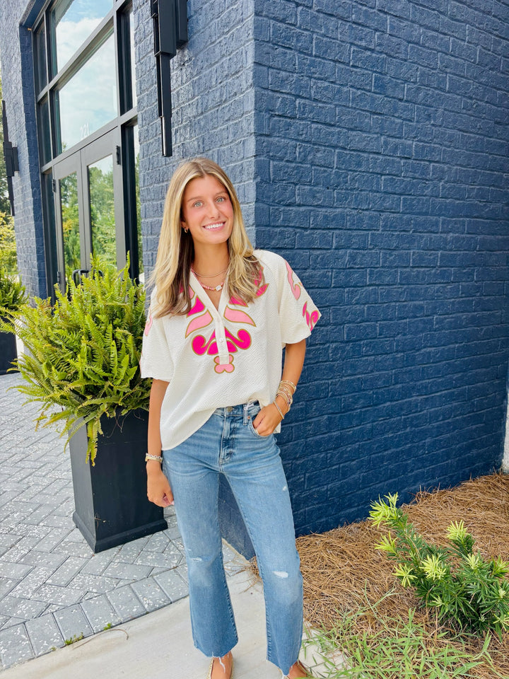 Pink and Cream Embroidered Top