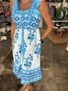 Blue Floral Border Dress