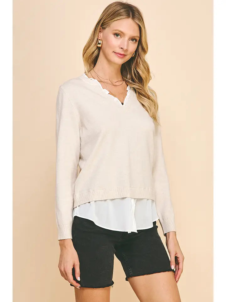 Long Sleeve Knit Combo Top