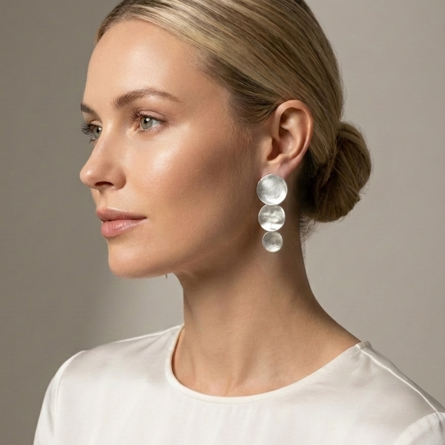 Silver Disc Statement Earrings