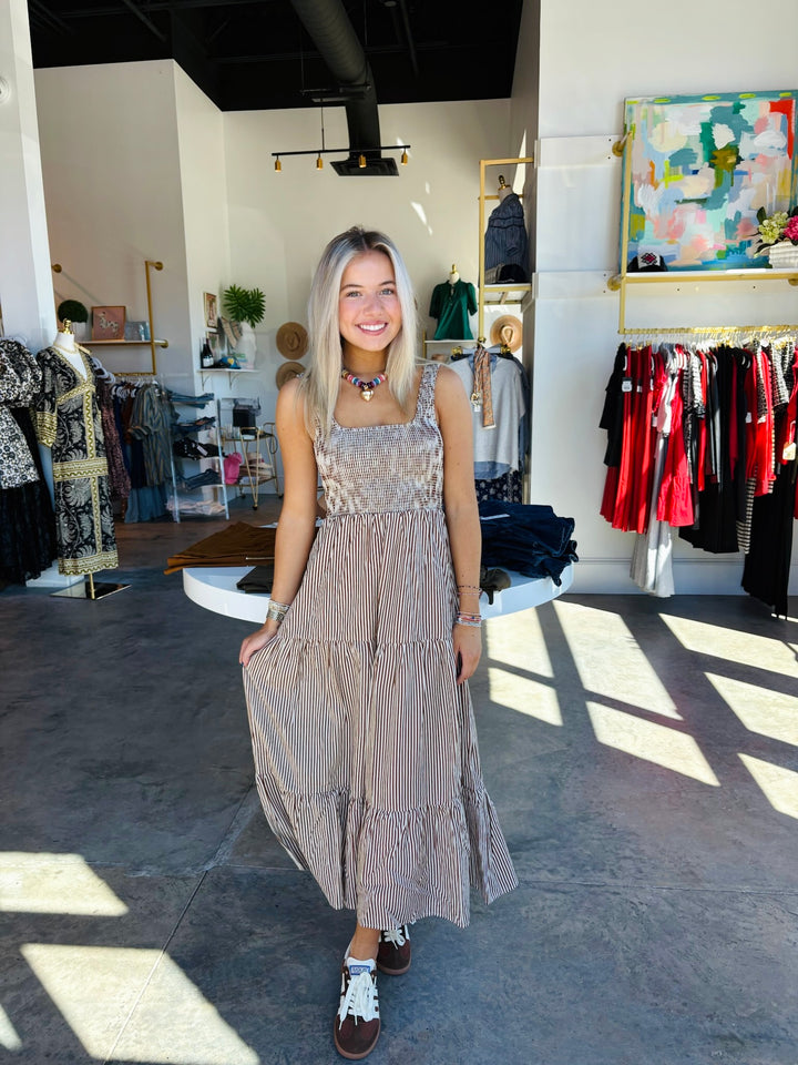 Chocolate Striped Midi Dress