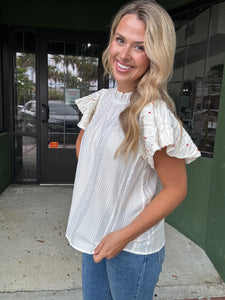 Cream Beaded Floral Top