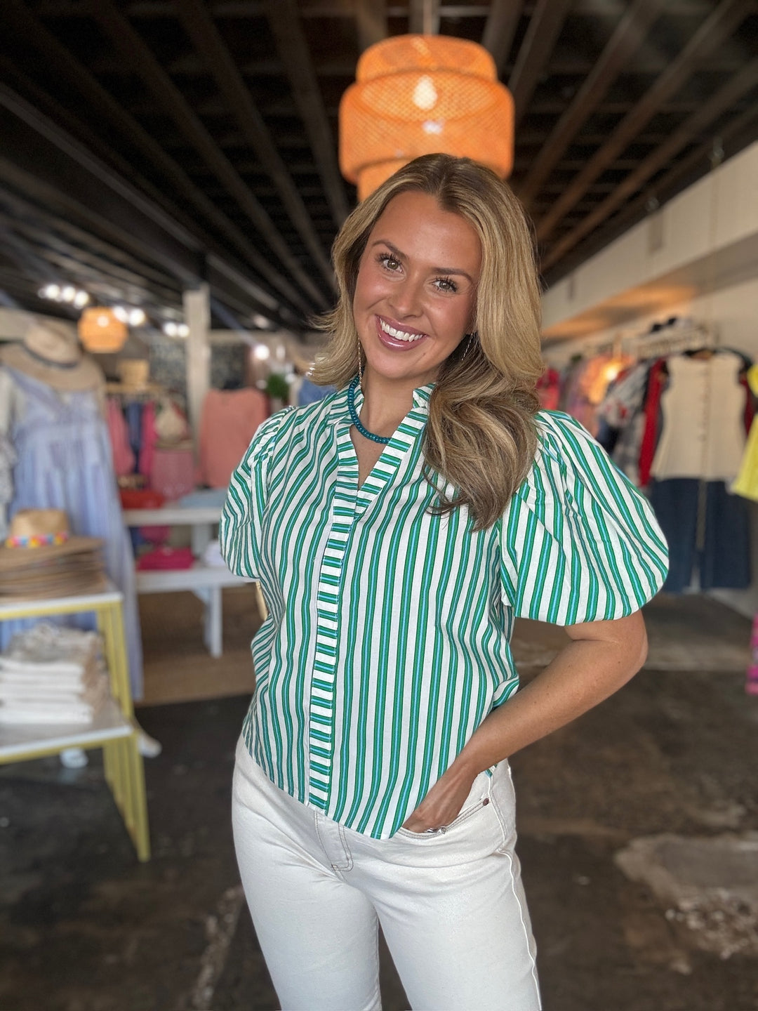 Green Striped Blouse