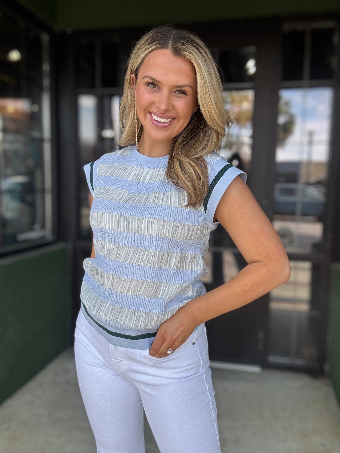 Blue Striped Band Top