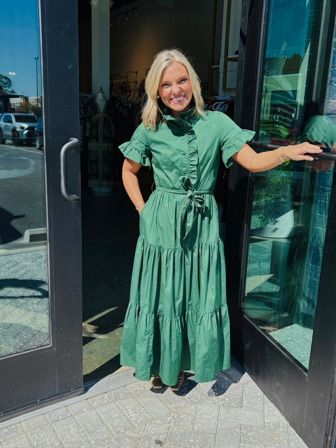 Lena Dress in Forrest Green