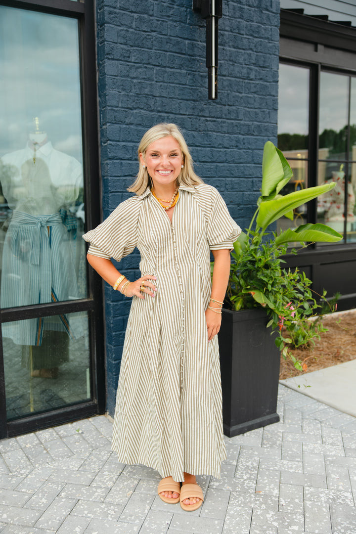 Brown Striped Maxi Dress