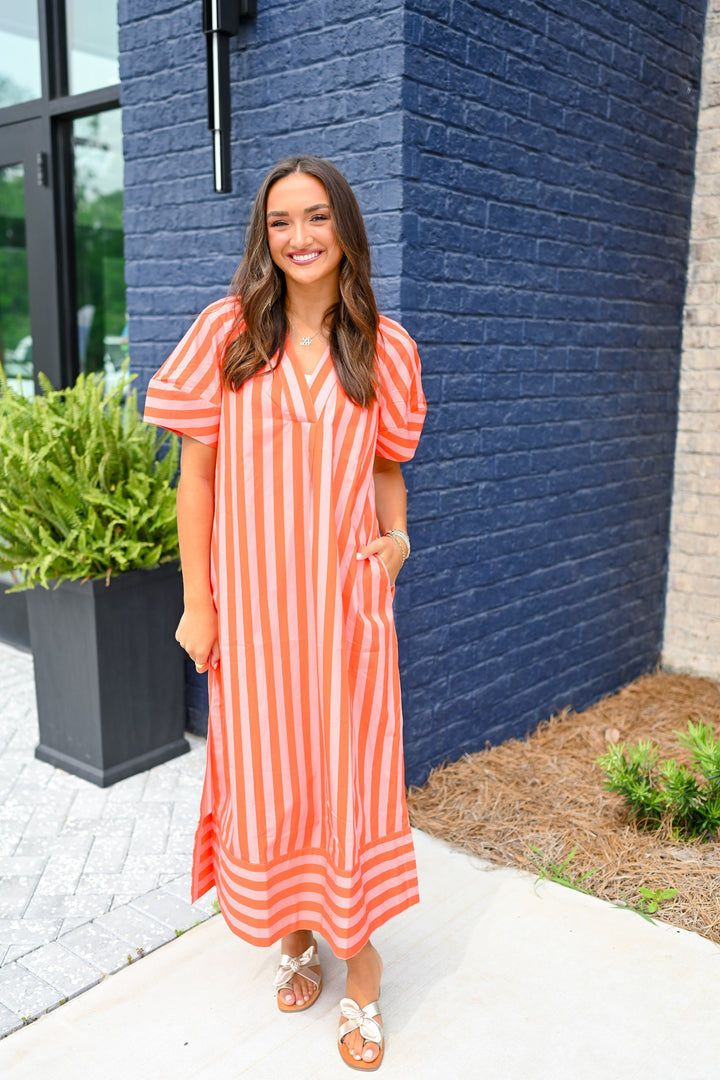 Coral Striped Maxi Dress