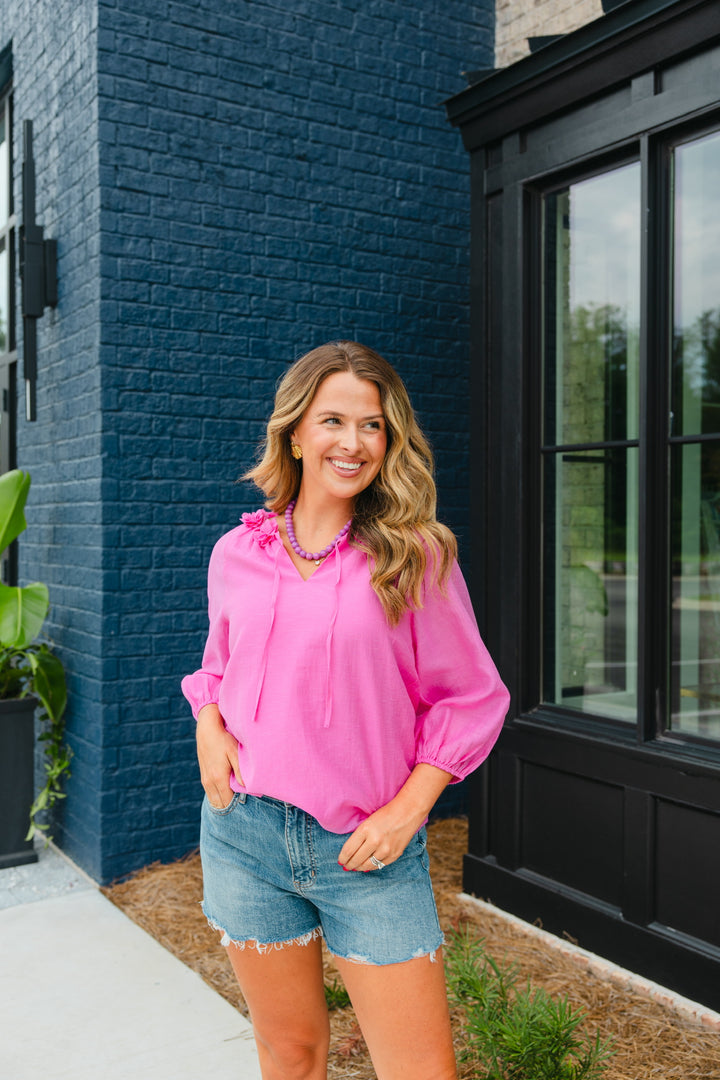 Pink Dimensional Floral Top