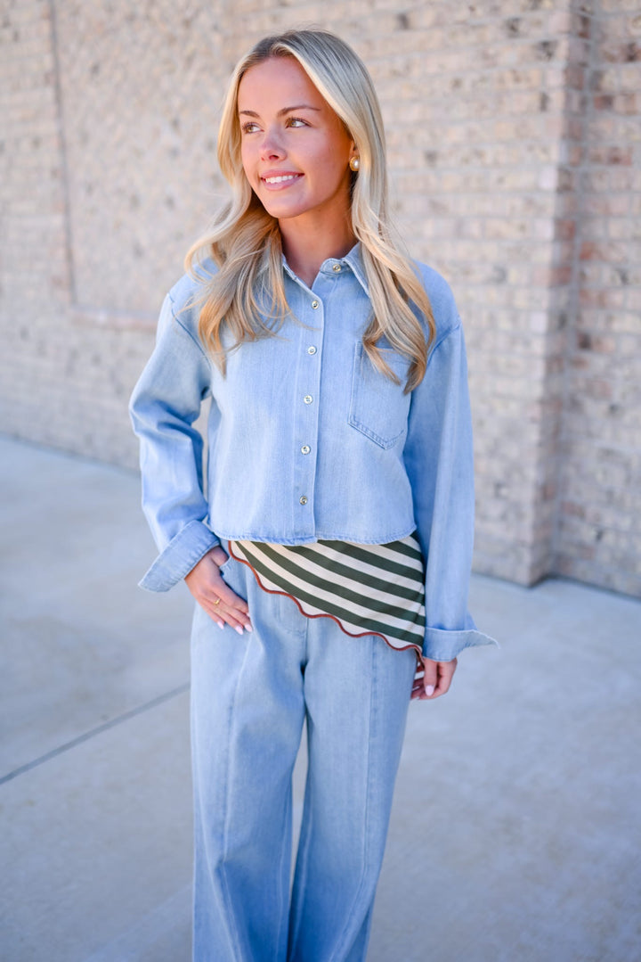 Pintuck Denim Pant Set