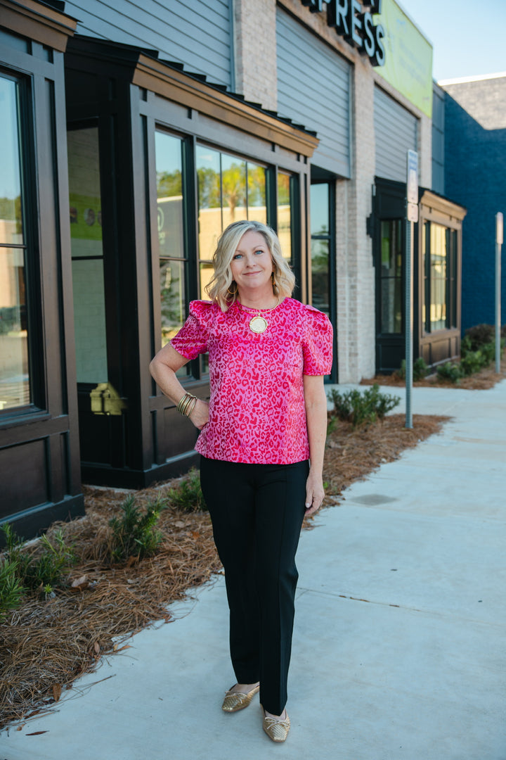 Berry Leopard Short Sleeve Top