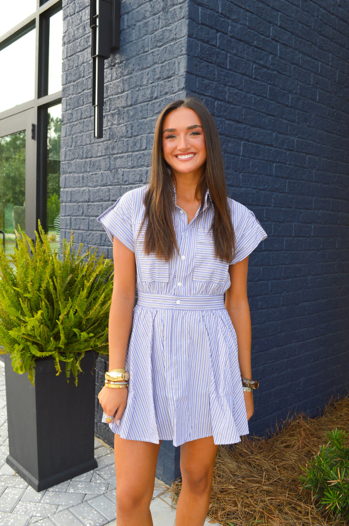 Stripe Utility Pocket Shirt Dress