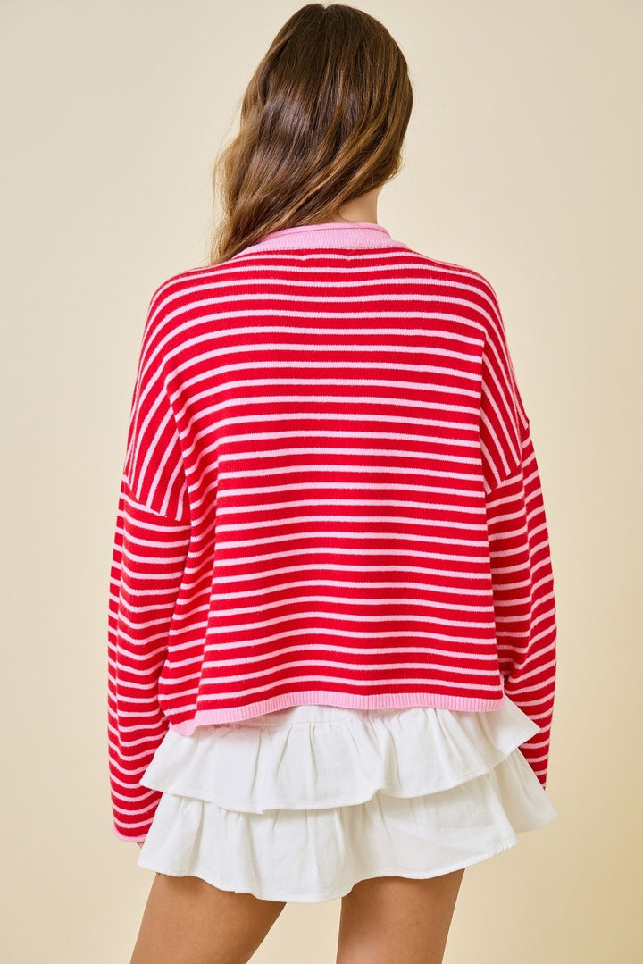 Red Stripes Cardigan Top