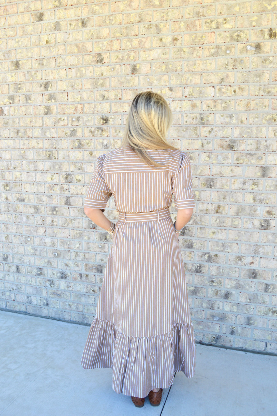 The Tan Stripe Maxi Dress