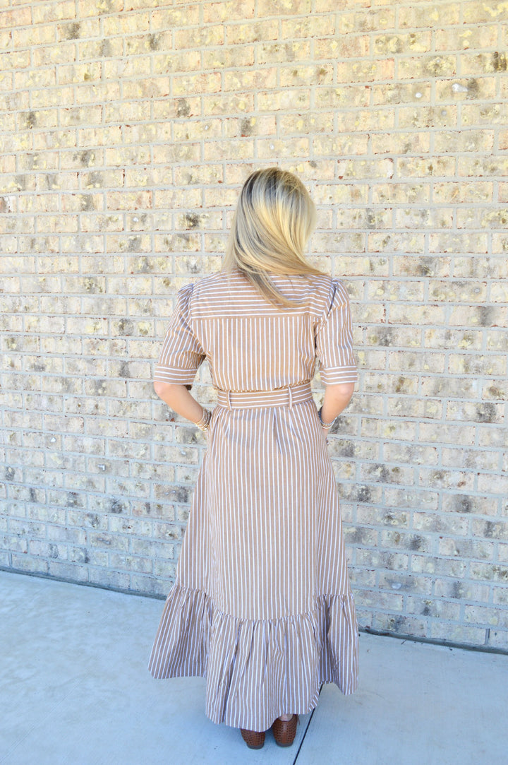 The Tan Stripe Maxi Dress