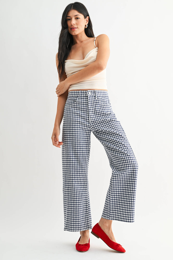 Navy Gingham Barrel Jean Twist