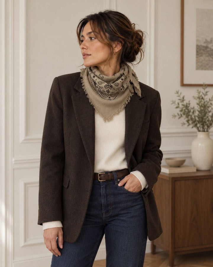Small square scarf with bandana print in Taupe