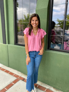 Pink Ruffle Sleeve Top