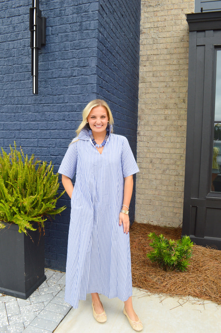 Audrey Dress in Navy Stripe