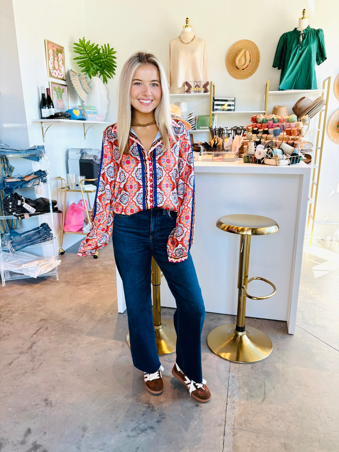 Spice Tiles Scarf Print Blouse