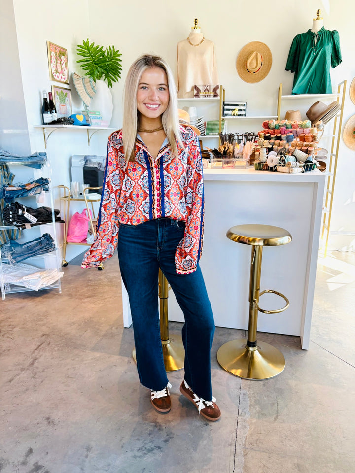 Spice Tiles Scarf Print Blouse