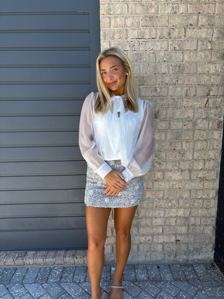 Grey Sequined Mini Skirt