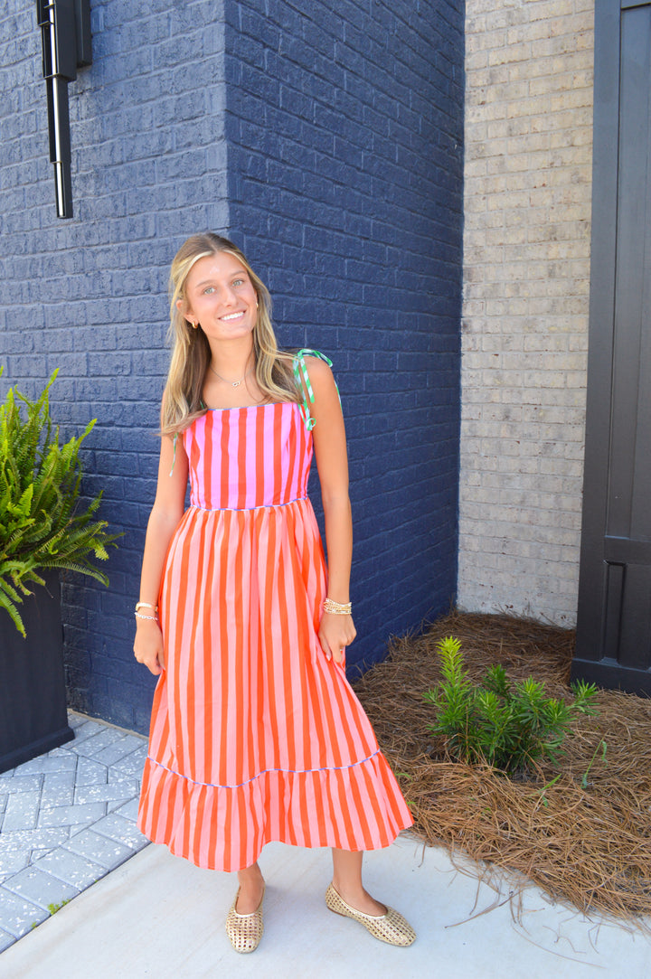 Fuschia Striped Colorblock Maxi Dress