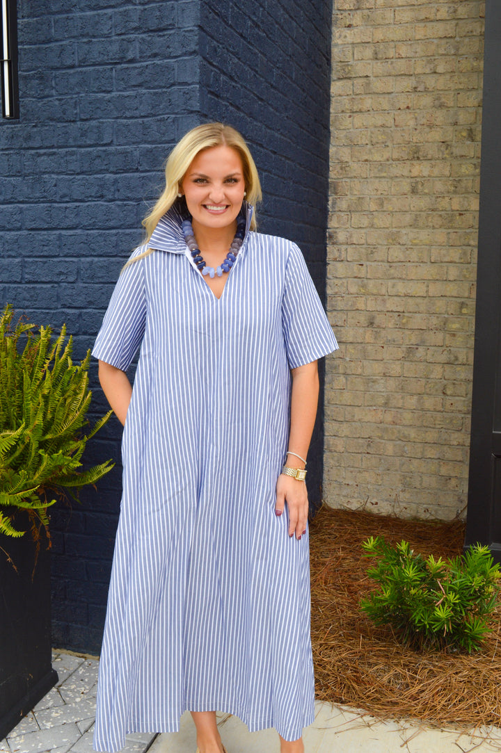 Audrey Dress in Navy Stripe