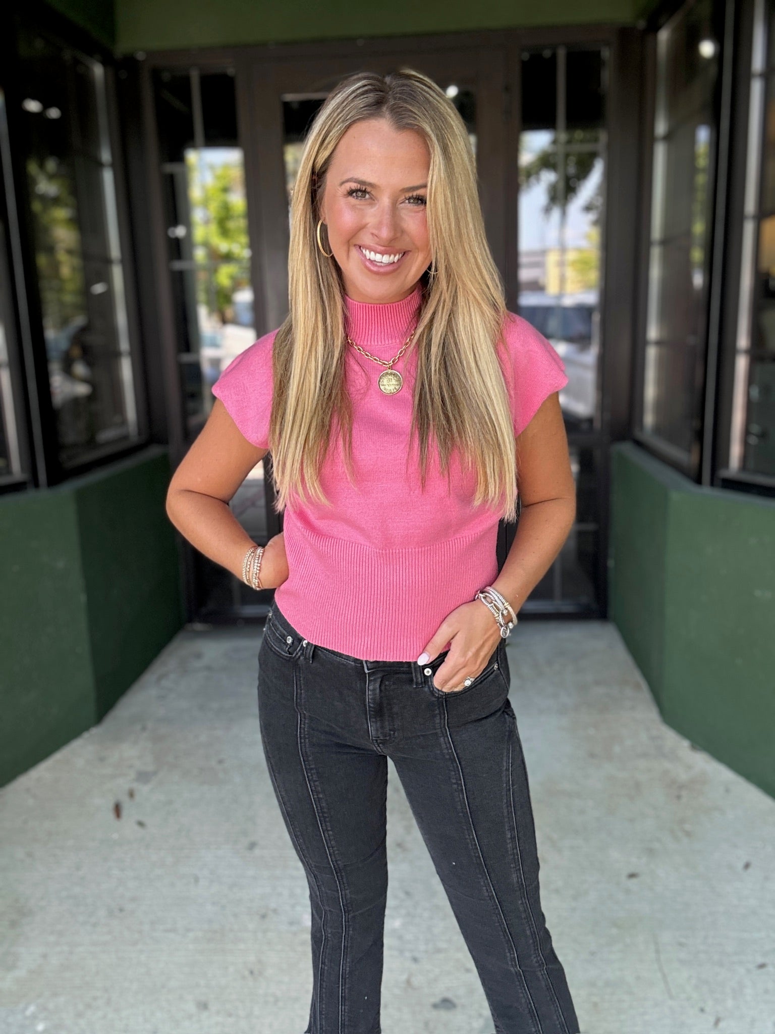 Pink Short-Sleeve Sweater