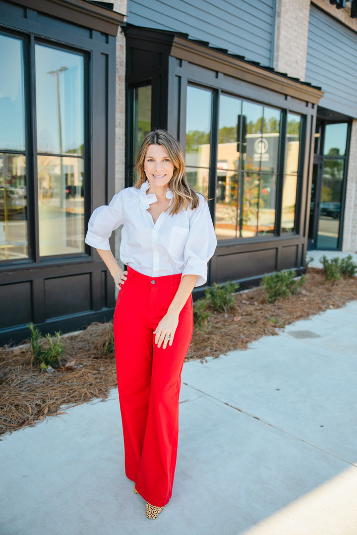 Straight Leg Red Denim Pants