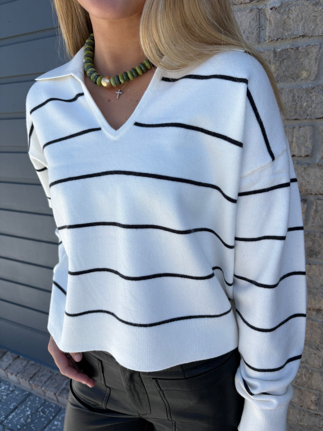Knit Striped Collar Pullover