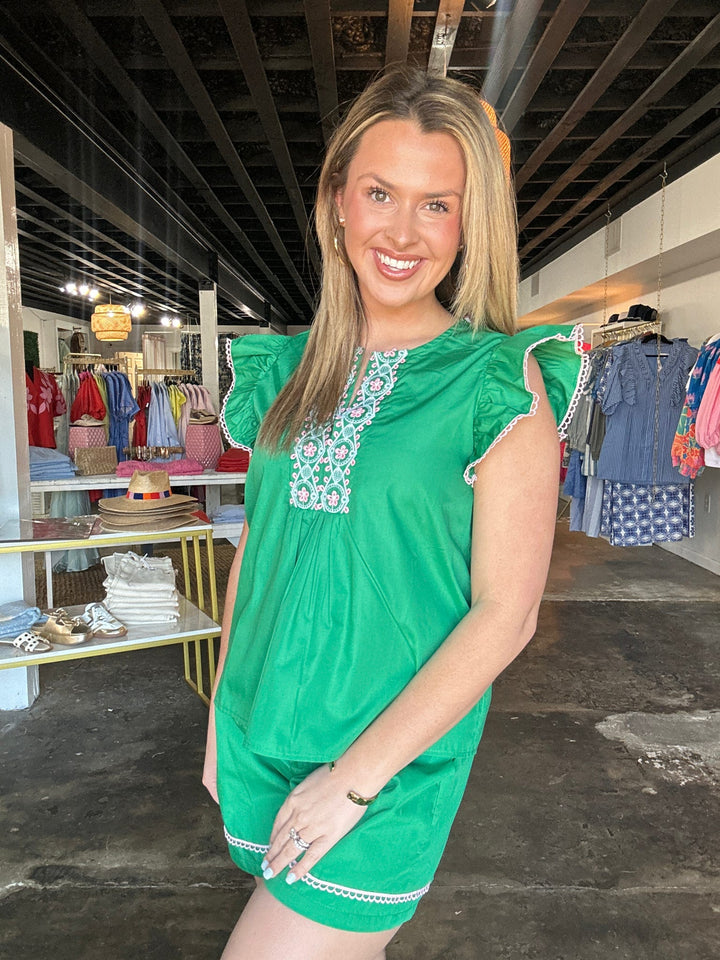 Green Trimmed Blouse