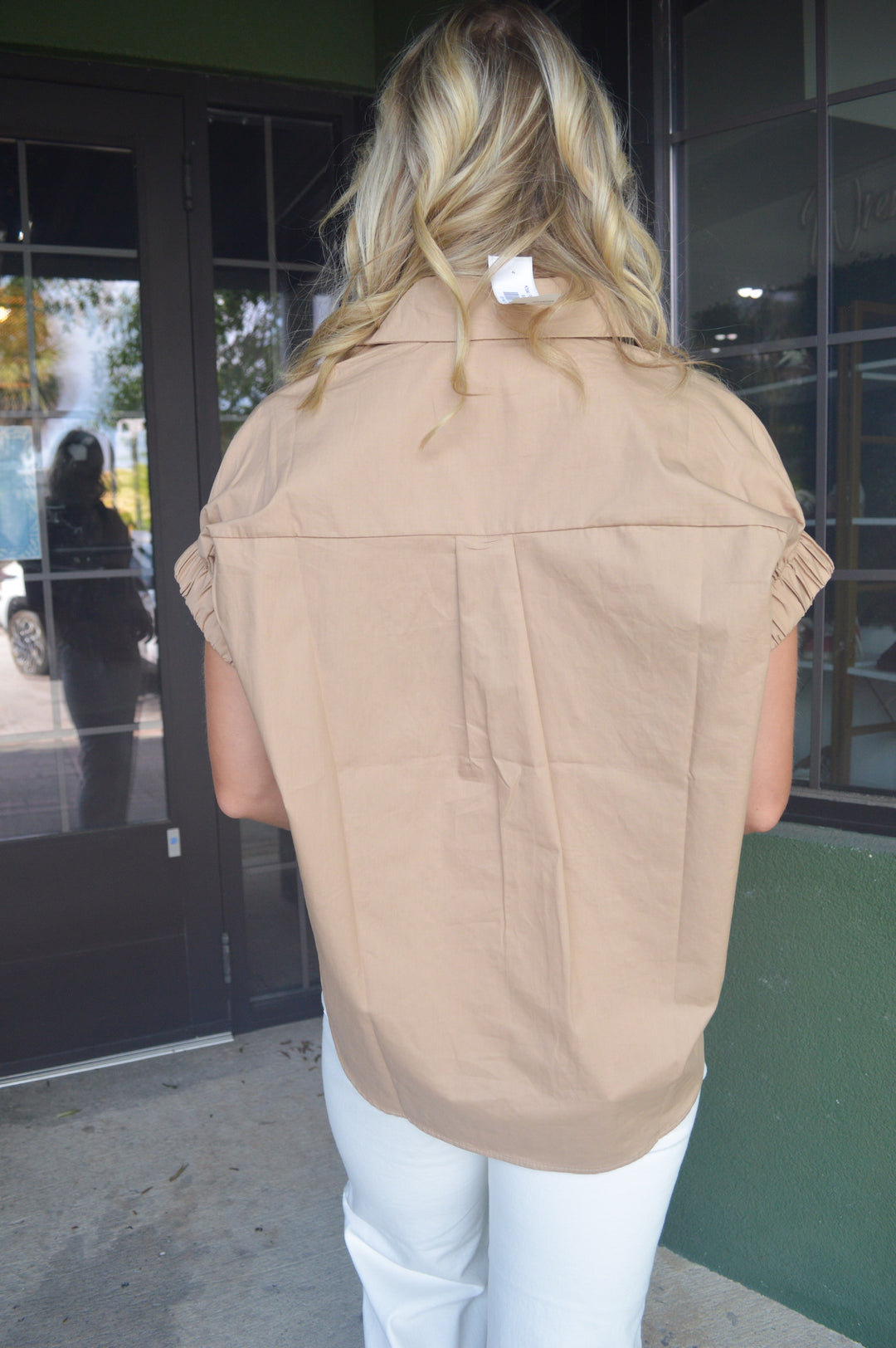 Khaki Poplin Jeweled Top