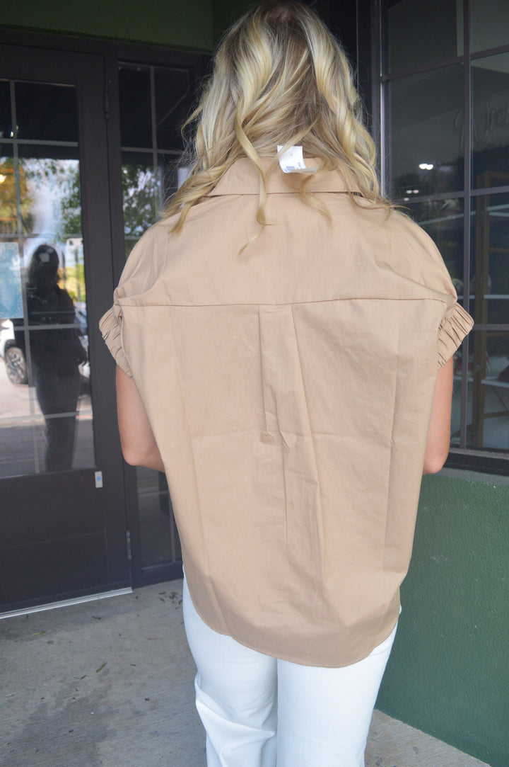 Khaki Poplin Jeweled Top