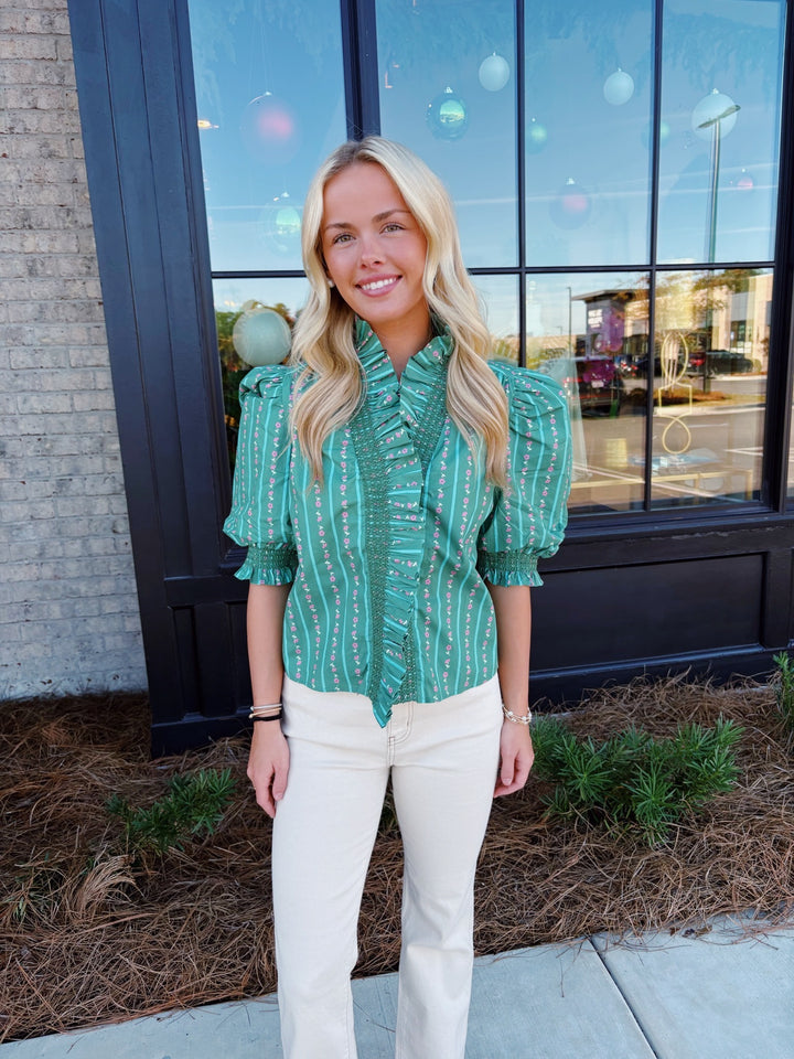 Forest Floral Ruffle Top