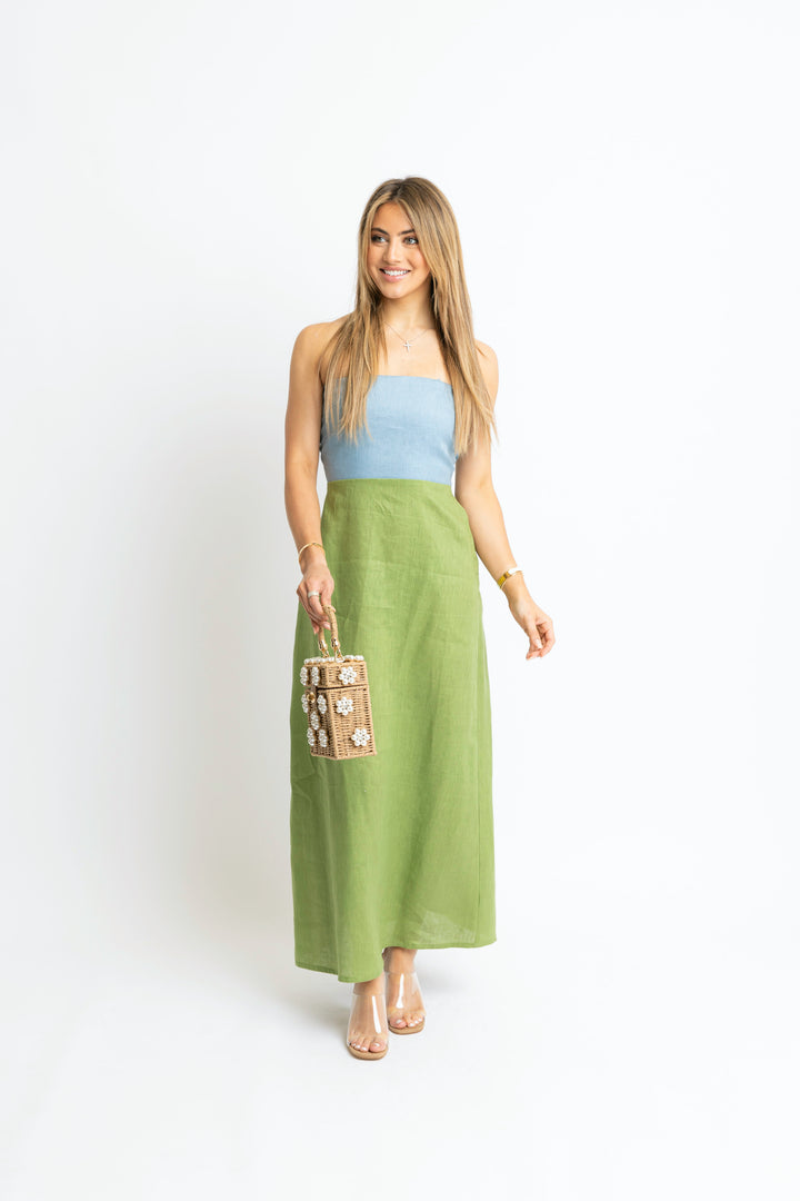 Colorblock Linen Maxi Green and Blue