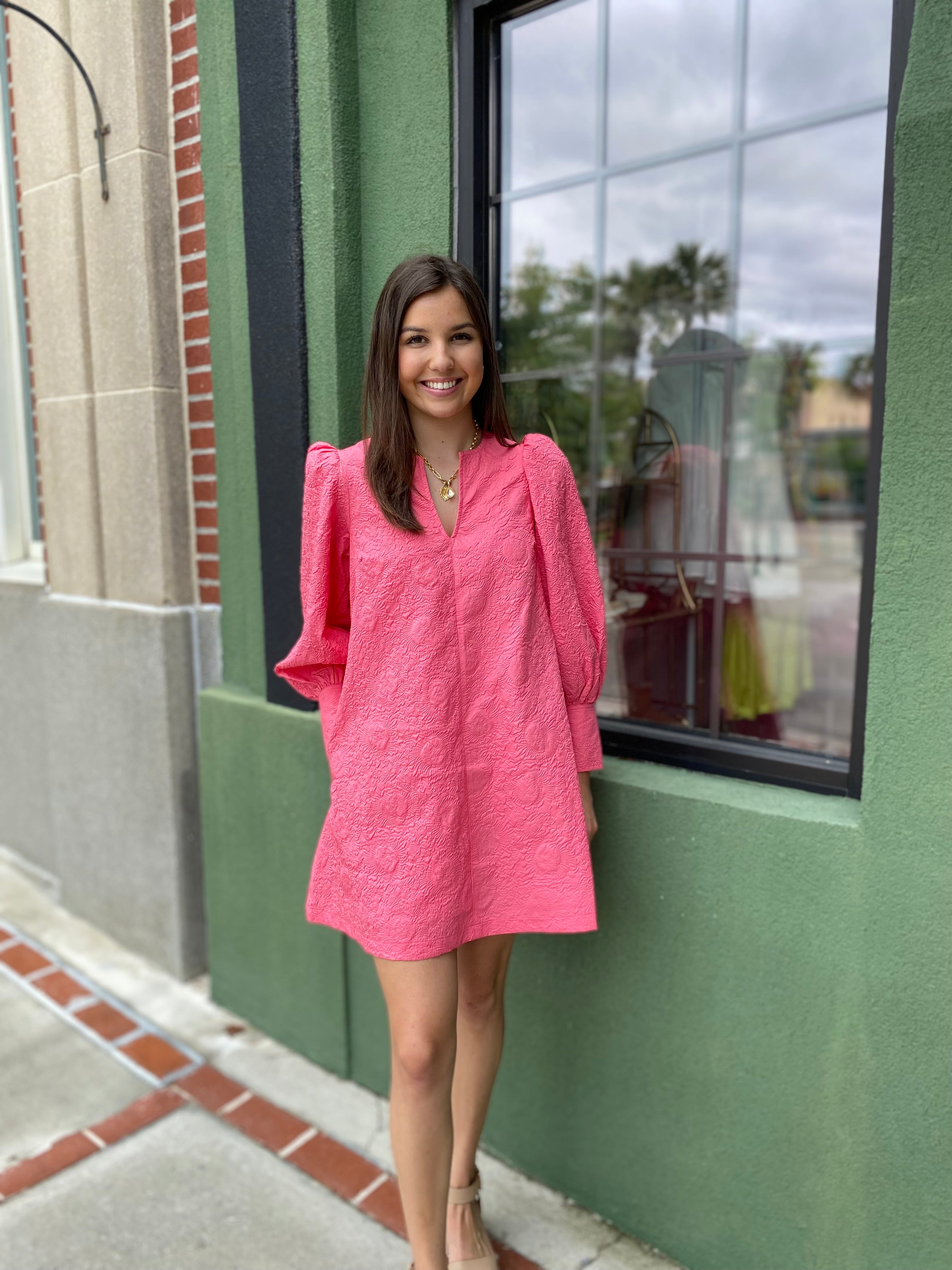 Strawberry Embossed Puff Sleeve Dress