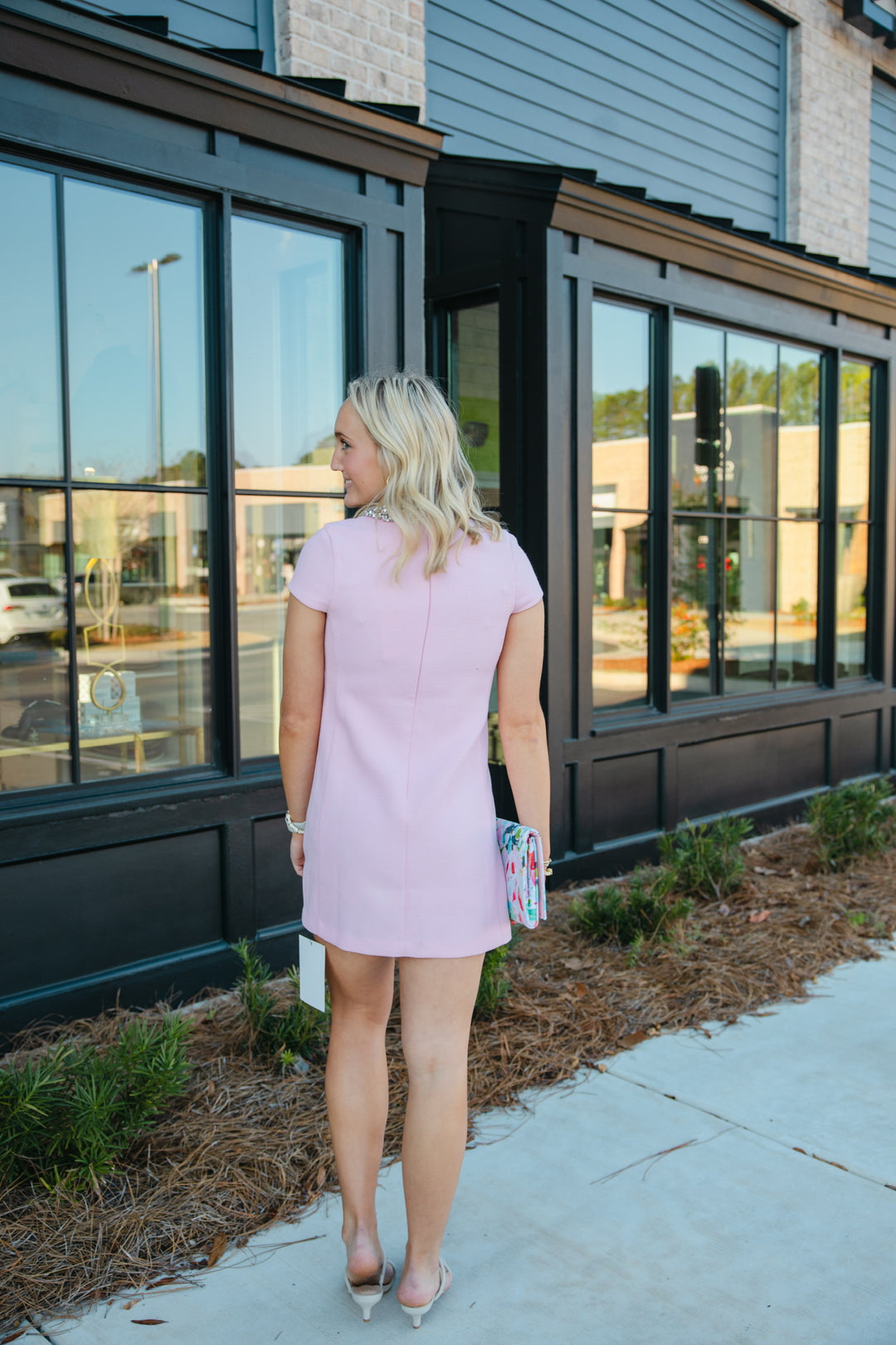 Jewel Trim Baby Pink Mini Dress