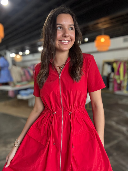 Red Cinch Bubble Dress - Karlie