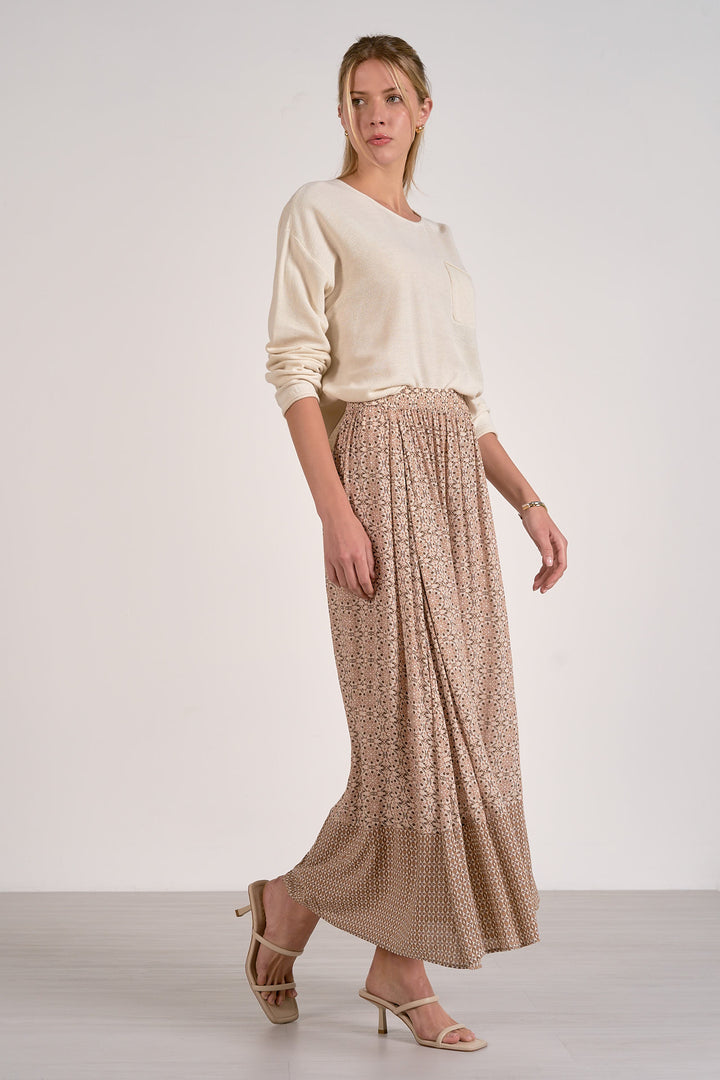 Natural Boho Tiered Midi Skirt