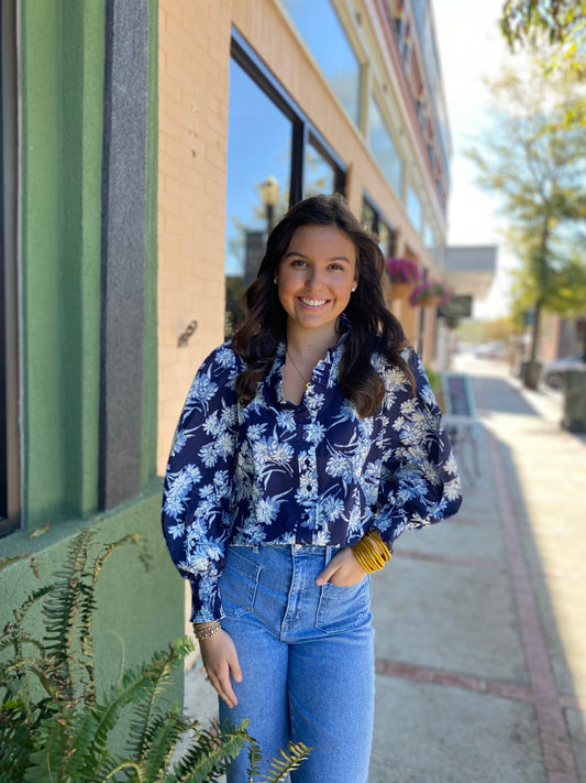 Navy Floral Blouse