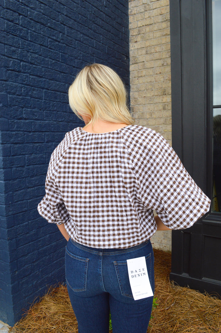 The Tatum Bubble Top in Chocolate Seer Gingham