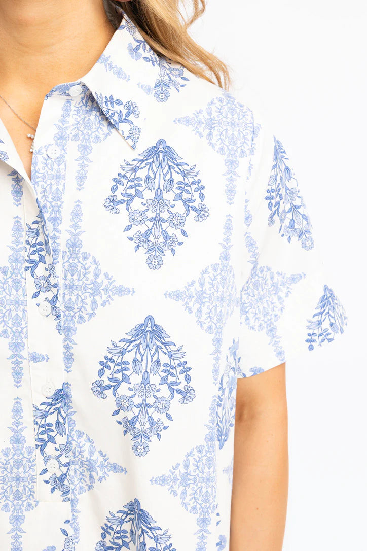 French Vintage Floral Shirt Dress