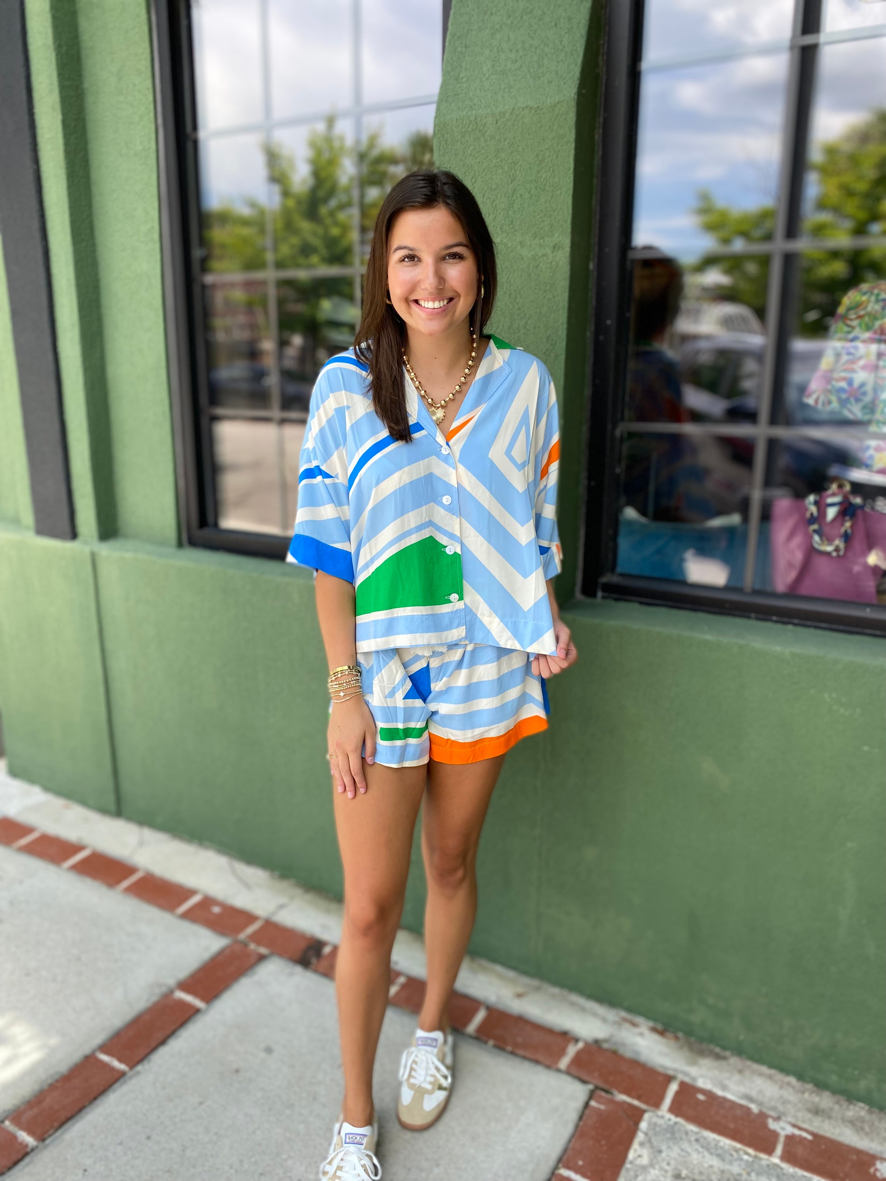 Blue Geometric Top