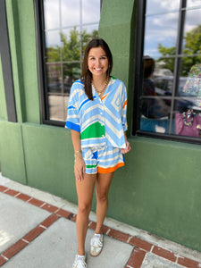 Blue Geometric Top